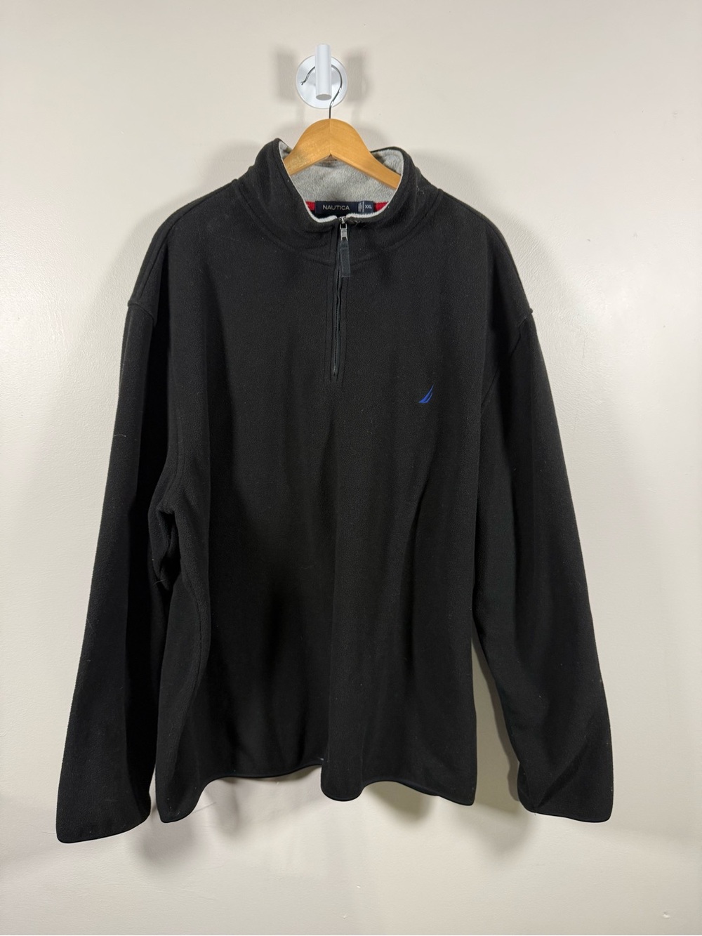 Nautica Men's Black Half-Zip Fleece Pullover with Blue Sail Logo
